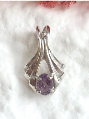 Art Deco Amethyst Oval Cut Sterling Silver 925 Vintage Pendant
